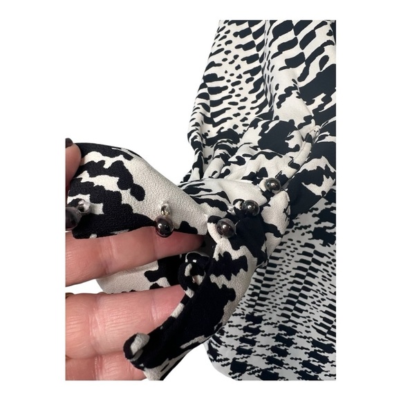 Richard Allen x H&M Boat Neck Black White Houndstooth Long Sleeve Shift Dress -2 - Picture 5 of 15